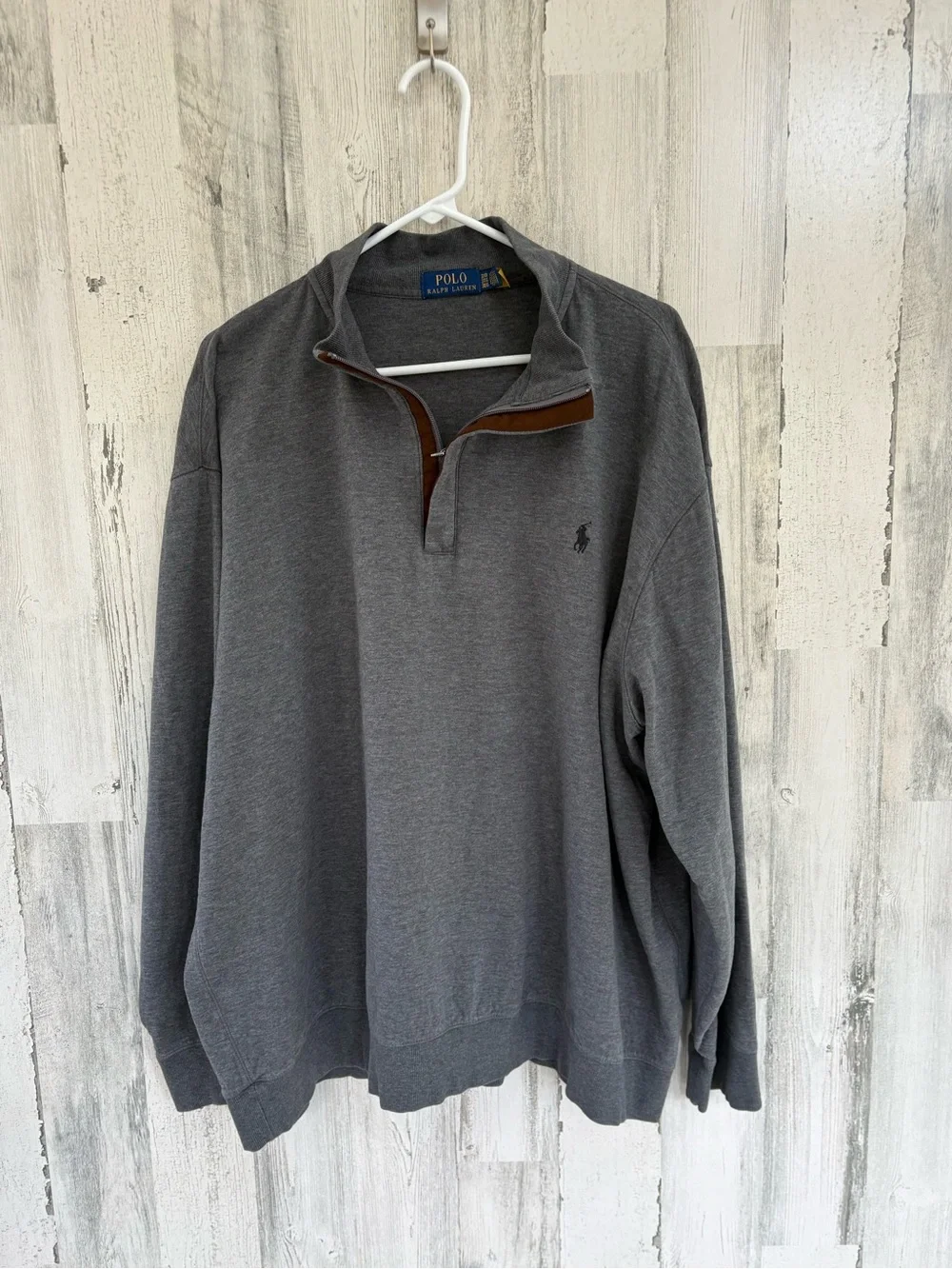 Polo Ralph Lauren Men’s Size 3XL 1/4 Zip Pullover Sweater In Gray Black Logo